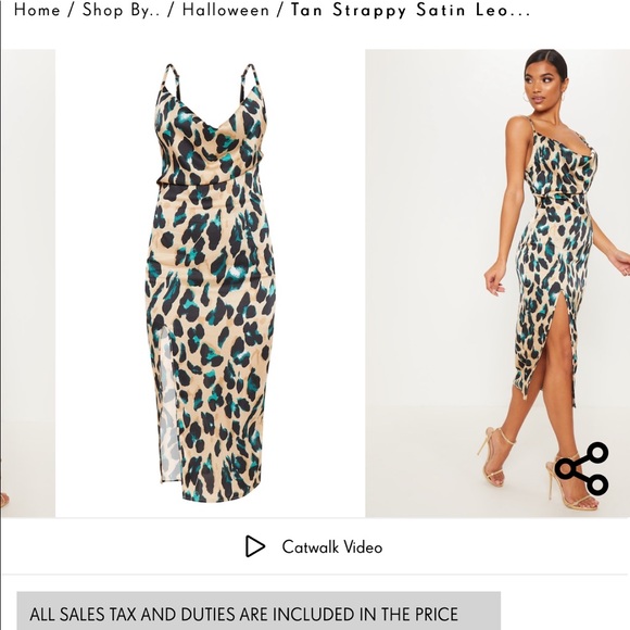 Tan Strappy Satin Leopard Print Cowl Midi Dress - Picture 10 of 10